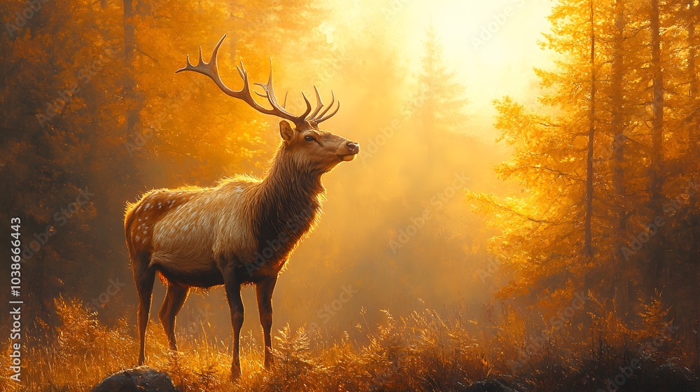 Majestic Elk in Golden Forest Majestic Elk in Golden Forest