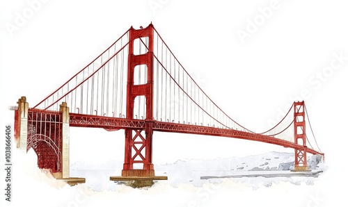 Artistic watercolor representation of the Golden Gate Bridge in San Francisco, available as a PNG with a clear background.