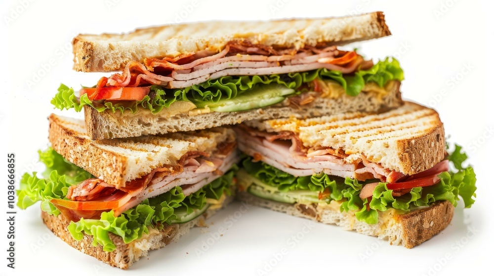 Grilled Ham and Bacon Sandwich, Close Up, White Background , Food Photography , Sandwich, Ham, Bacon Grilled Ham and Bacon Sandwich, Close Up, White Background , Food Photography , Sandwich, Ham, Bacon