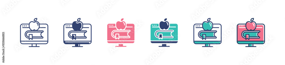 monitor digital library book icon set online course literature education learning media vector illustration with book and apple stack signs for web and app monitor digital library book icon set online course literature education learning media vector illustration with book and apple stack signs for web and app