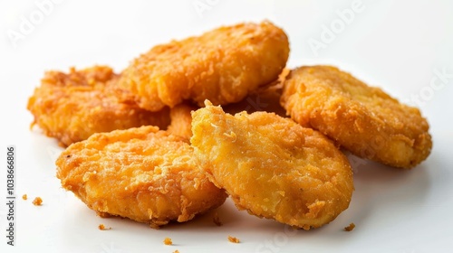 Golden Fried Chicken Nuggets on White Background, Food Photography , Crispy , Chicken Nuggets , Fast Food