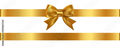 Golden bow and ribbon For decorating flat products, websites, birthdays, Christmas.
