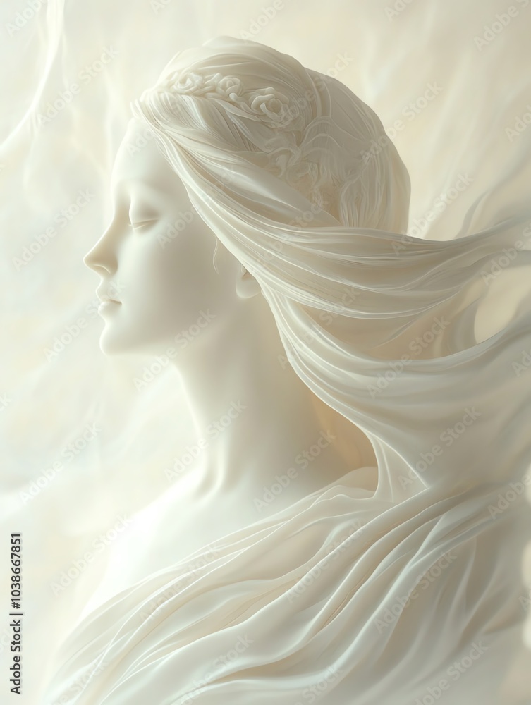 Elegant sculpture of a woman with flowing hair, capturing grace and beauty in soft light, perfect for artistic themes. Elegant sculpture of a woman with flowing hair, capturing grace and beauty in soft light, perfect for artistic themes.