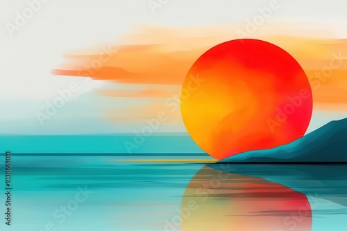 New Year 2025, fresh start with new resolutions, sunrise over a calm ocean, flat design illustration