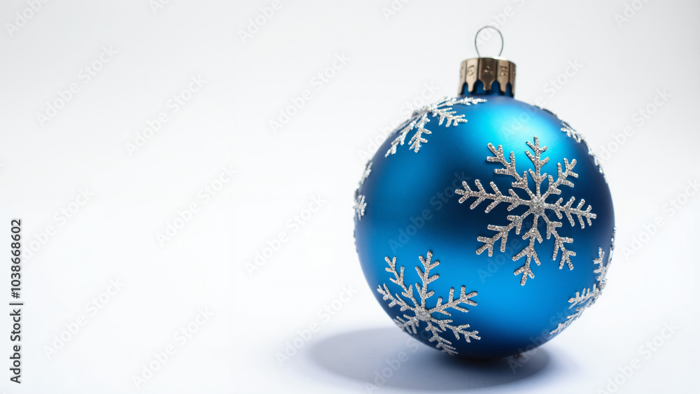 Elegant Blue Christmas Bauble: Festive Ornament on White for Holiday Marketing and Seasonal Decor Campaigns Elegant Blue Christmas Bauble: Festive Ornament on White for Holiday Marketing and Seasonal Decor Campaigns