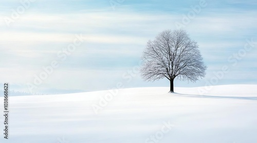 Snow-covered field with a single tree, capturing winter s isolation