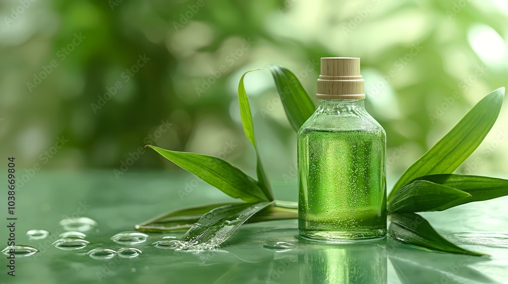 Fresh Pandan Leaves and Herbal Extract in Glass Bottle Fresh Pandan Leaves and Herbal Extract in Glass Bottle