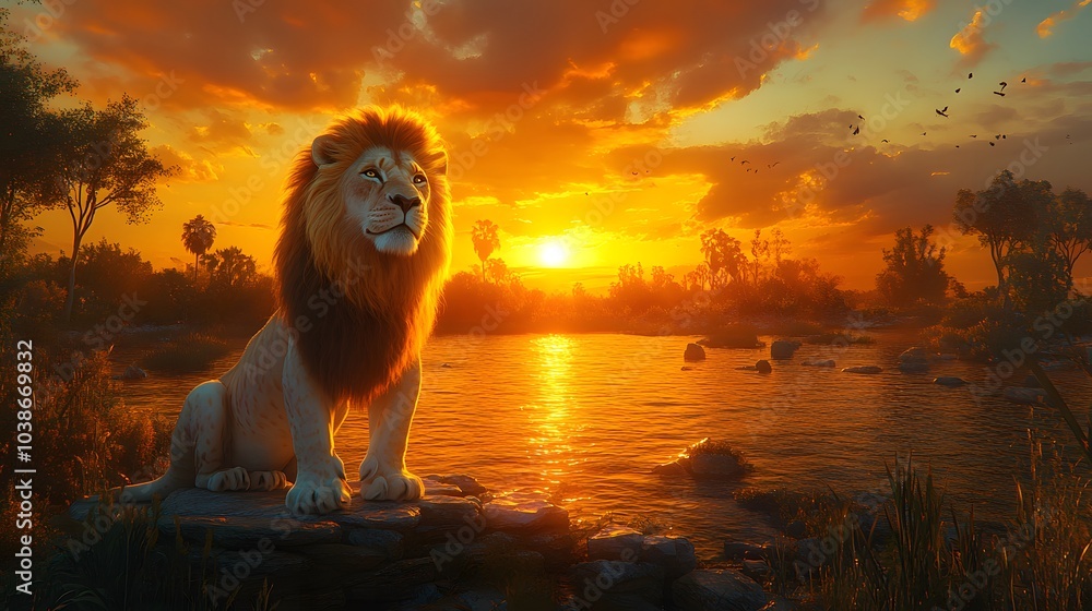 Obraz premium Majestic Lion at Sunset