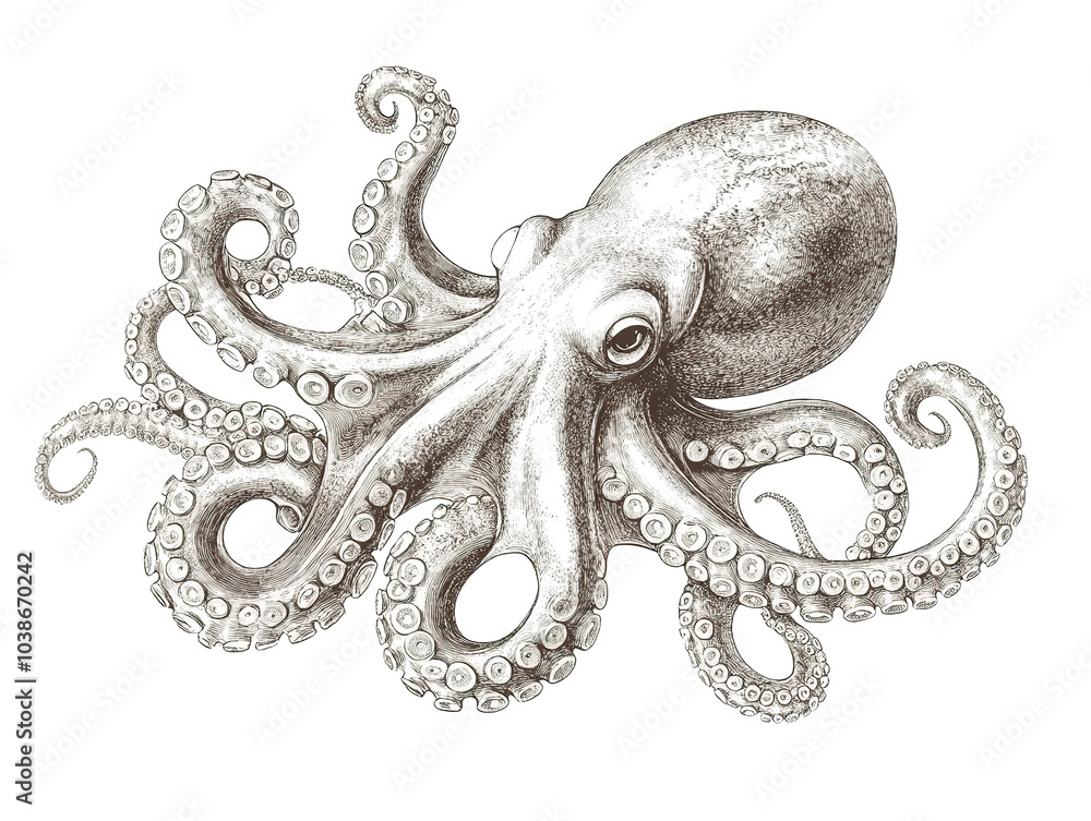 Obraz premium Vintage octopus illustration on transparent background