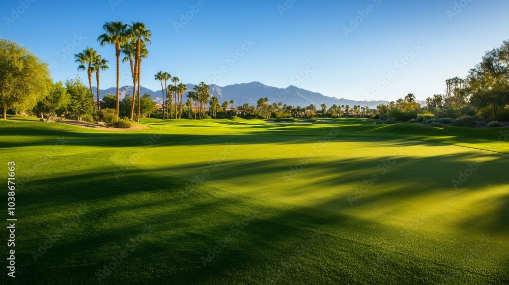 Obraz premium A tranquil scene of a serene golf course, Pristine fairways stretching into the distance, Classic landscape style