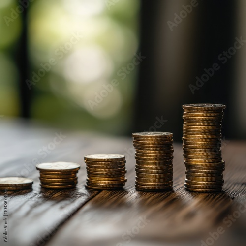 Increasing stacks of coins symbolizing financial growth and prosperity