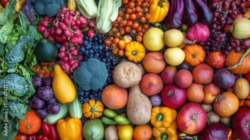 Fresh fall produce banner showcasing a colorful array of fruits and vegetables from the autumn harvest.