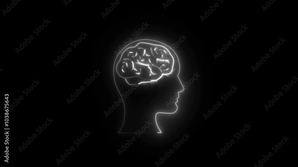 Glowing neon brain sign. The human brain. Futuristic glowing polygonal diagram of the human brain in the form of connected lines. Glowing neon brain sign. The human brain. Futuristic glowing polygonal diagram of the human brain in the form of connected lines.