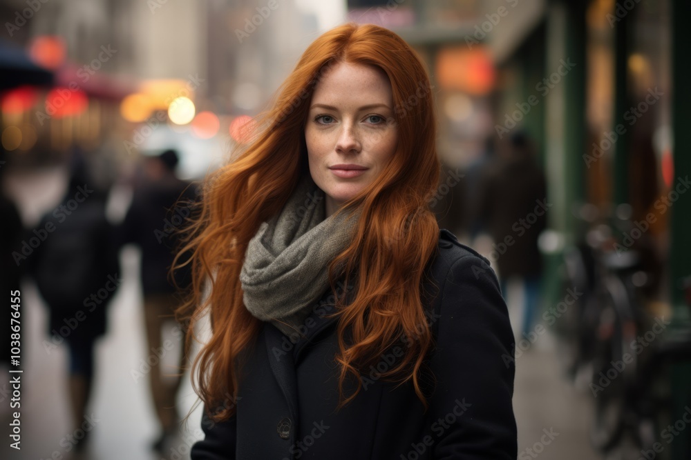 Redhead girl in a coat and scarf on the streets of Paris Redhead girl in a coat and scarf on the streets of Paris