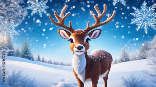 Fototapeta Naklejka Na Ścianę i Meble -  Jelonek zimową porą na Boże Narodzenie 