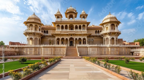 A historical masterpiece, the ancient Indian palace stands with grandeur, wind flowing through its intricate carvings and open spaces