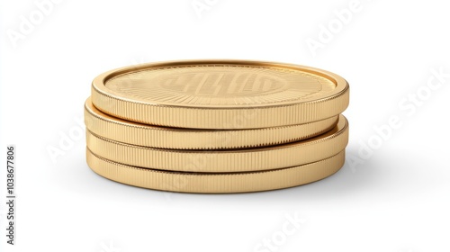 Realistic stack of gold coins with detailed textures, isolated on a white background