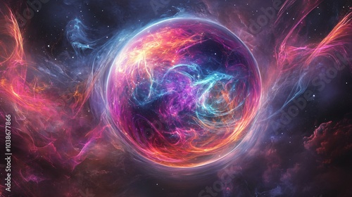 Vibrant Cosmic Sphere With Energy Swirls 