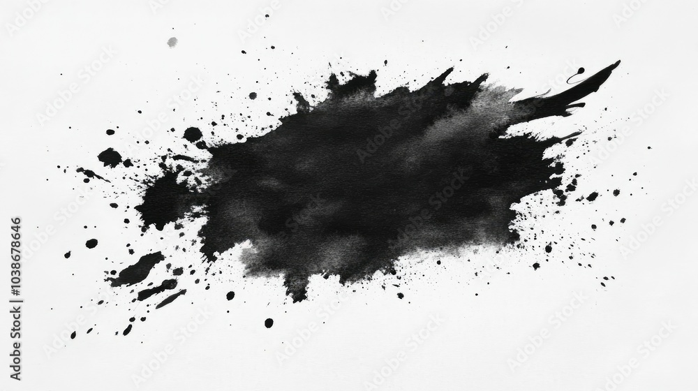Artistic black watercolor splash with soft washes and creative blots on a paper-textured surface. Artistic black watercolor splash with soft washes and creative blots on a paper-textured surface.