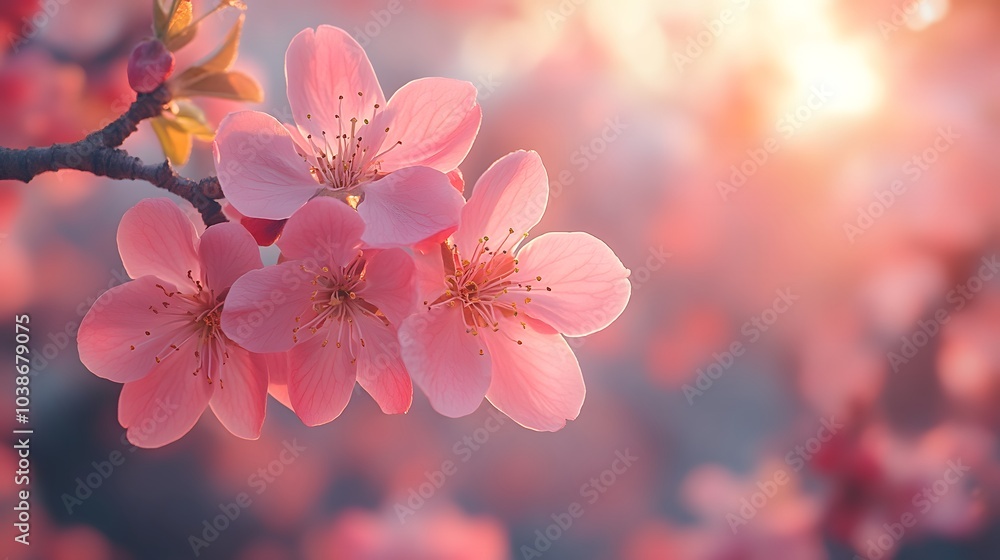Pink Cherry Blossoms in the Sunset Pink Cherry Blossoms in the Sunset