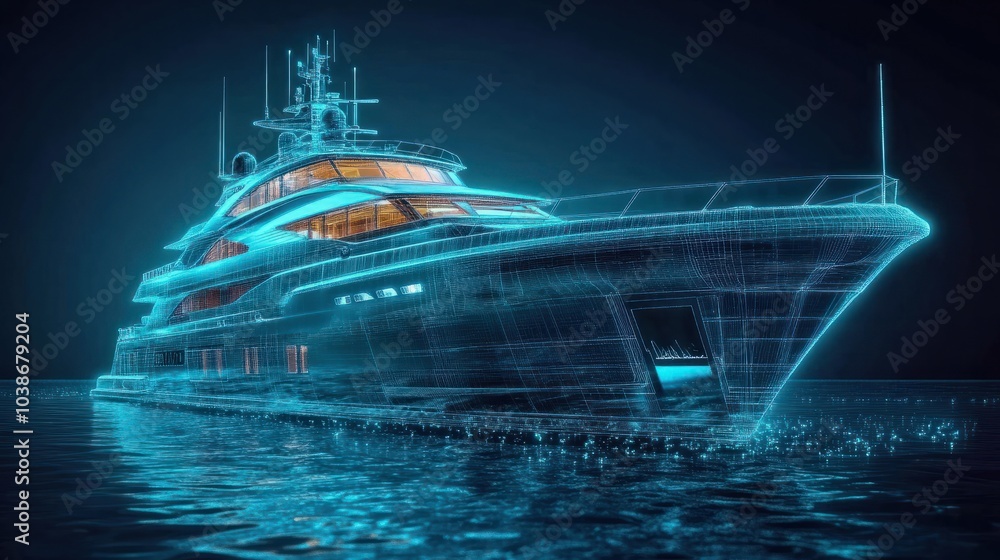 Fototapeta premium smart digital boat, artificial intelligence in maritime navigation, technology in marine transportation, exploration, and environmental monitoring