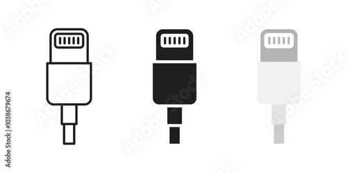 Lightning cable icon. Mobile phone charging cable symbol. Lightning wire plug vector illustration. White charging port adapter sign. Device charger pictogram.