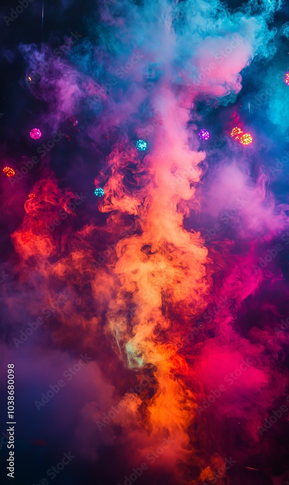 Colorful smoke and disco lights. Colorful smoke and disco lights.