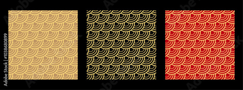 Chinese traditional oriental ornament backgrounds set. Chinese Lunar New Year cards vector collection with pattern seamless golden clouds 