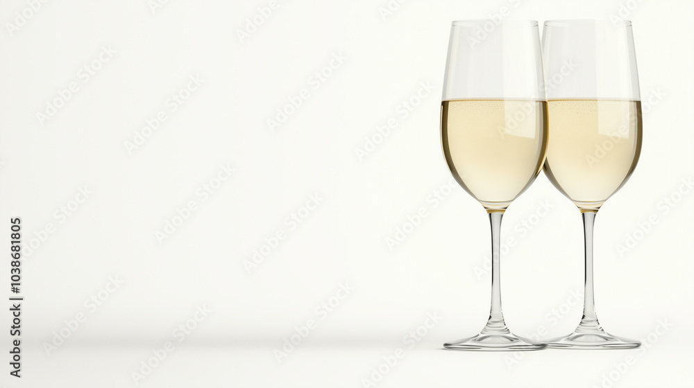 Two wine glasses are filled with white wine Two wine glasses are filled with white wine