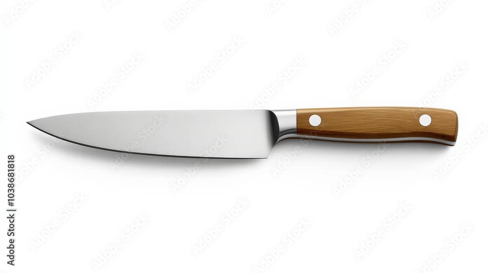 Wooden-Handled Chef's Knife on a White Background Wooden-Handled Chef's Knife on a White Background