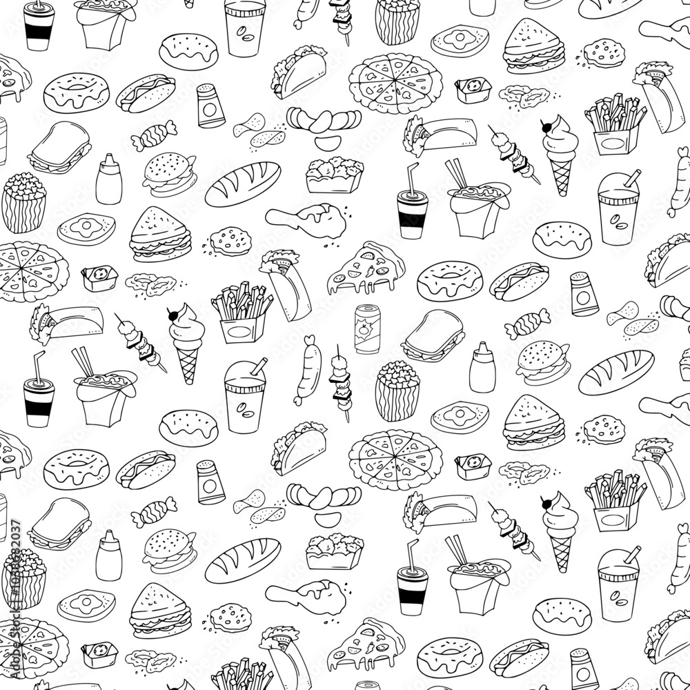 fast food doodle seamless pattern background fast food doodle seamless pattern background