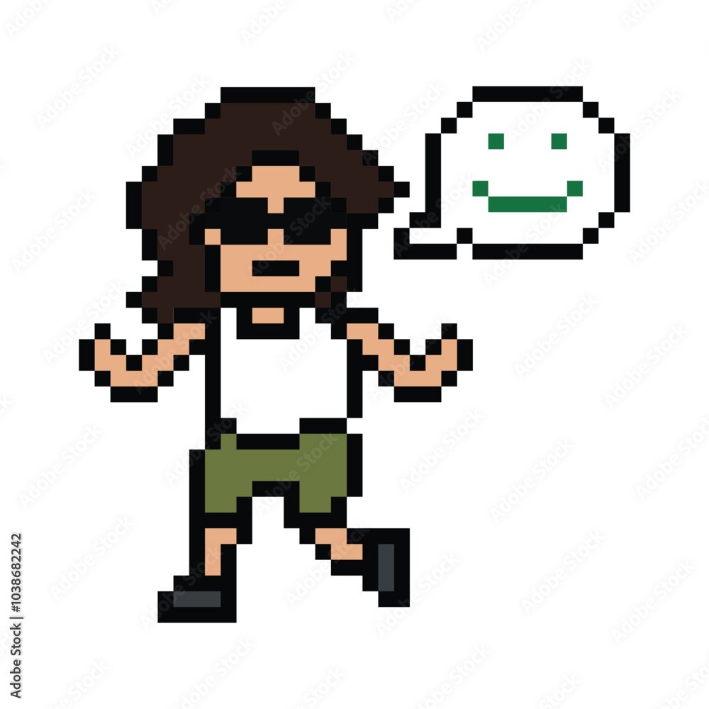 Naklejka premium Cute pixel cartoon 8bit character woman lady run or running jog cardio lifestyle for decoration life style 8 bit female jog run marathon exercise png vector.