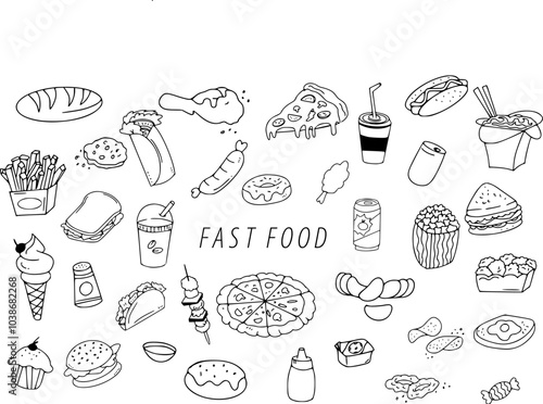 fast food line art doodle decoration element clipart vector illustration