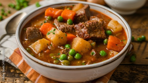 A hearty bowl of beef stew, perfect for a cold day.