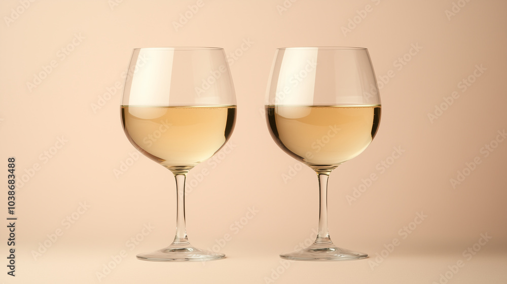 Two wine glasses are sitting on a table, one of which is almost empty Two wine glasses are sitting on a table, one of which is almost empty