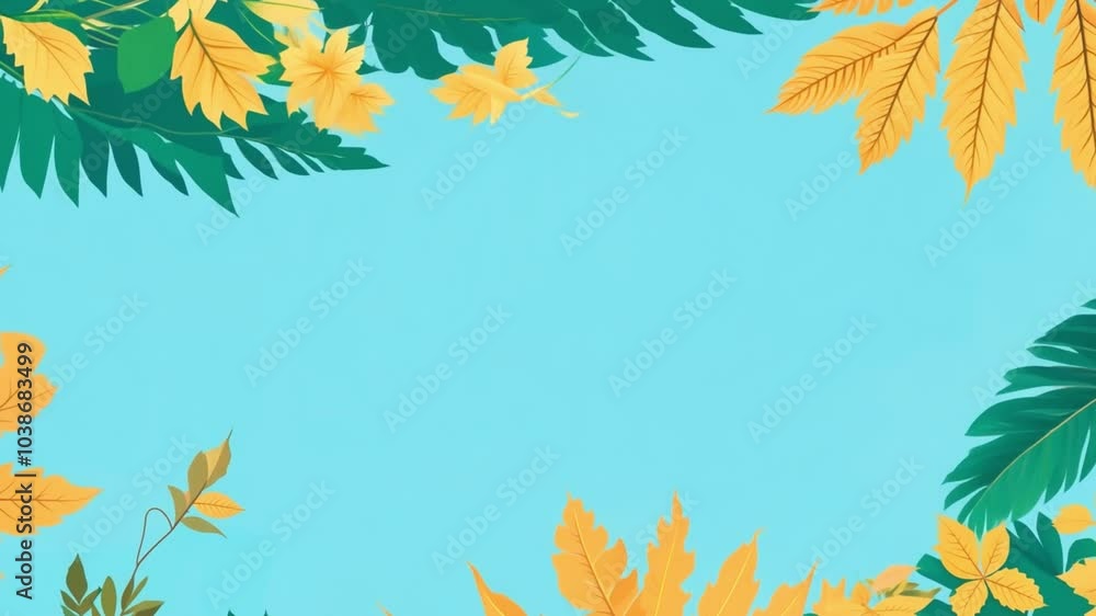 Green and yellow leaves gracefully emerge on a soft blue background, creating a beautiful visual that symbolizes the arrival of autumn and the changing seasons. Green and yellow leaves gracefully emerge on a soft blue background, creating a beautiful visual that symbolizes the arrival of autumn and the changing seasons.