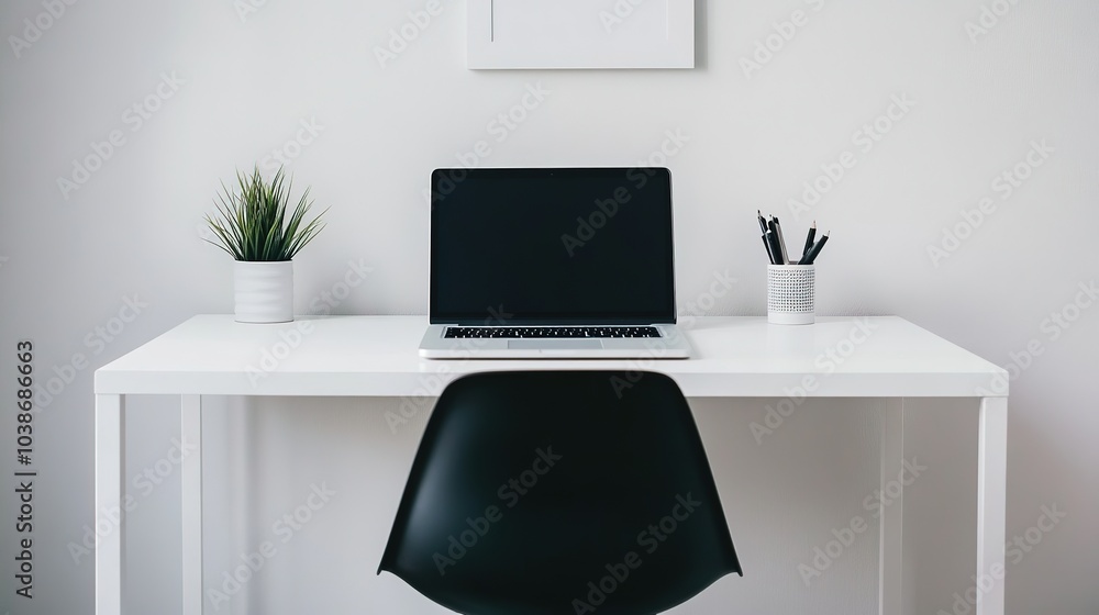 Cozy home office setup featuring an elegantly designed desk and laptop in a sunlit room with plants and soft lighting Cozy home office setup featuring an elegantly designed desk and laptop in a sunlit room with plants and soft lighting