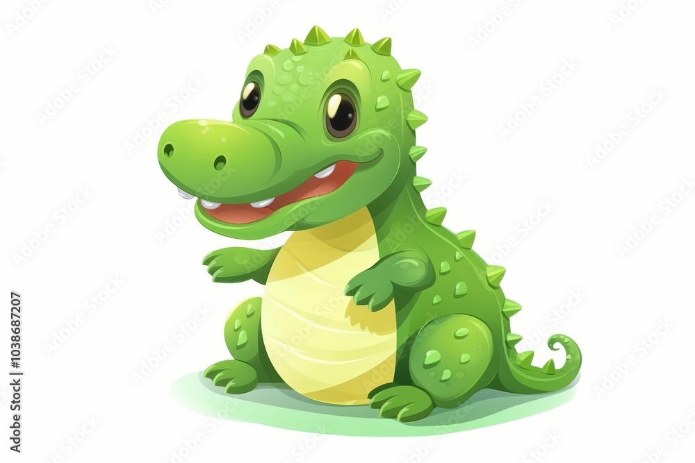 Fototapeta premium Humorous minimalist cartoon crocodile isolated on a white background for playful design appeal