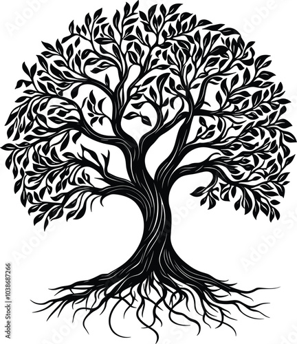 Tree of Life tribal black vector on white background.