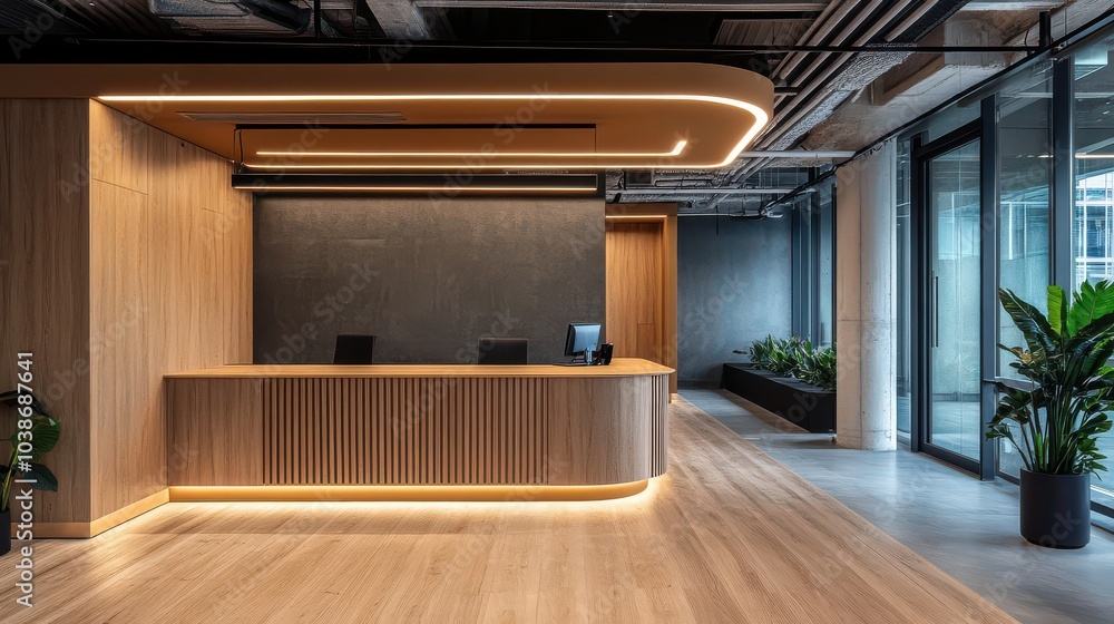 custom made wallpaper toronto digitalModern Reception Area with Wood and Light Design