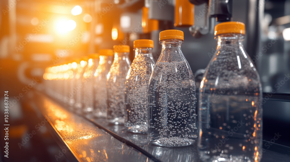 Automated Bottling Process of Water at a Manufacturing Plant