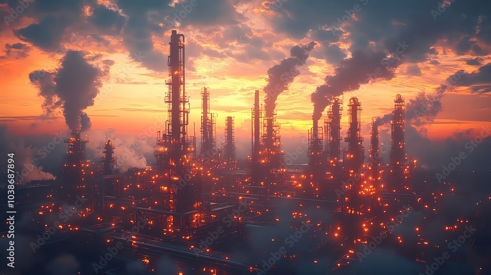 An expansive view of a hightech fuel refinery An expansive view of a hightech fuel refinery