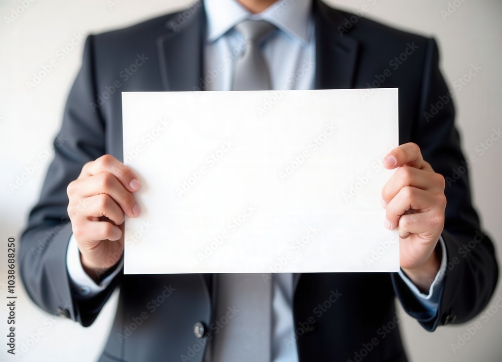 Businessman Holding Blank Sign . Businessman Holding Blank Sign .