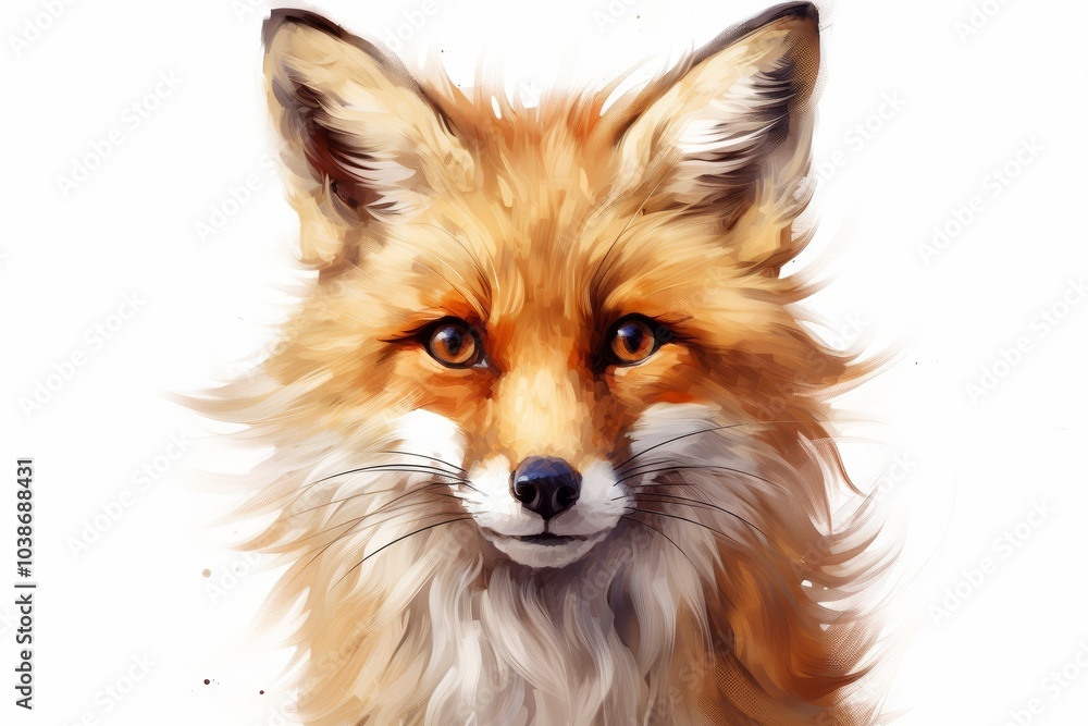 Fox with beady eyes on a white background. Fox with big, shiny eyes and a sly smile, as if she had something mysterious in mind. Fox with beady eyes on a white background. Fox with big, shiny eyes and a sly smile, as if she had something mysterious in mind.