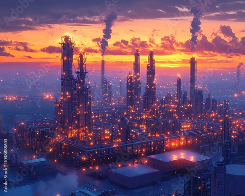 Wallpaper Mural A modern fuel refinery with glowing pipelines and advanced machinery Torontodigital.ca