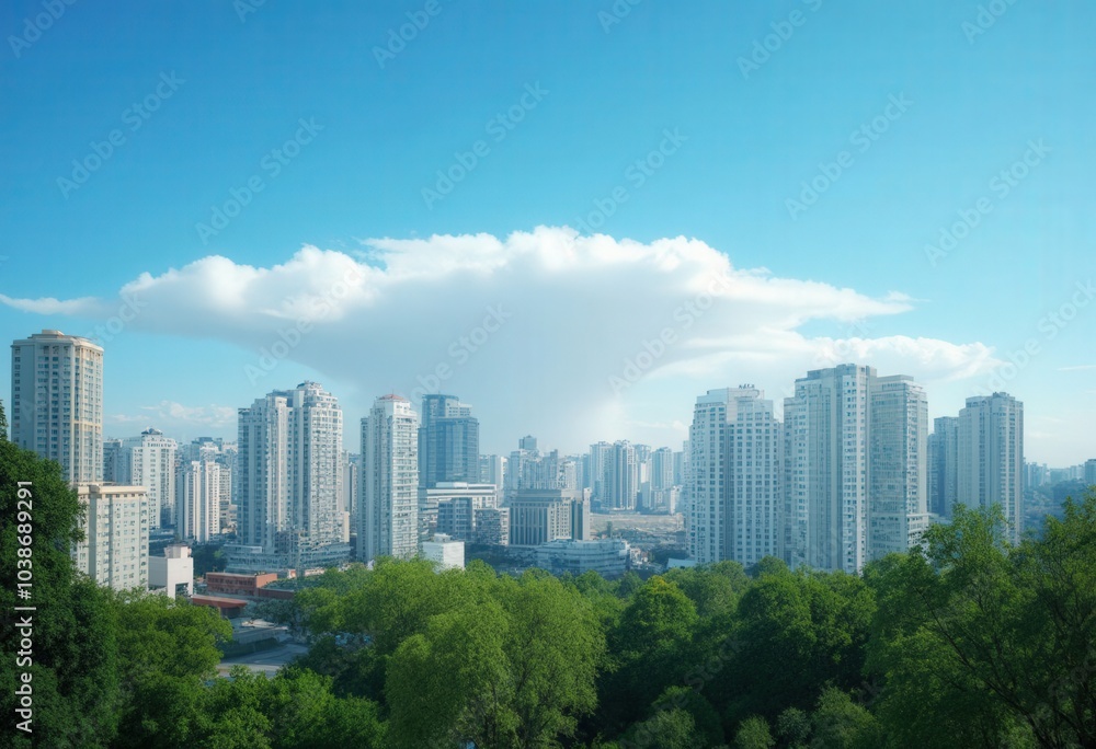 Cityscape with a single cloud in the sky Cityscape with a single cloud in the sky