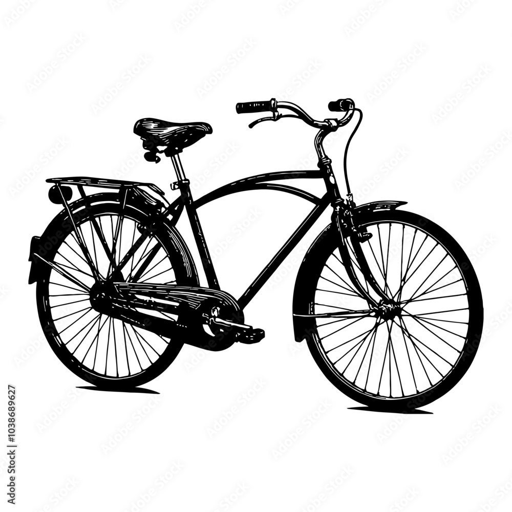 Fototapeta premium Vintage Bicycle Side Angle in Black and White Outline Line Art Drawing with Detailed Features