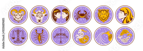 A compilation of 12 astrological symbols represented alongside celestial objects, reflecting the themes of astrology, mysticism, and cosmic phenomena, symbolizing the endeavor to predict future events