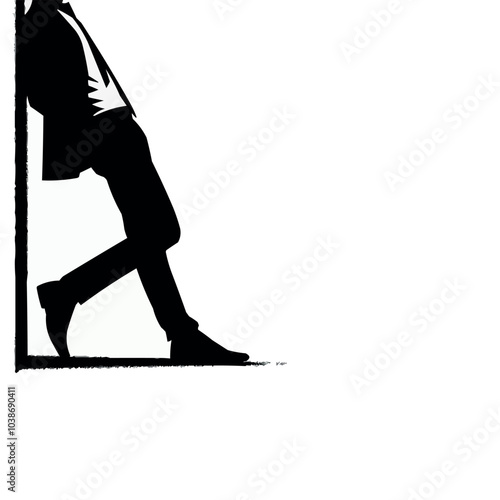 vector Leaning against a wall silhouette in white background
