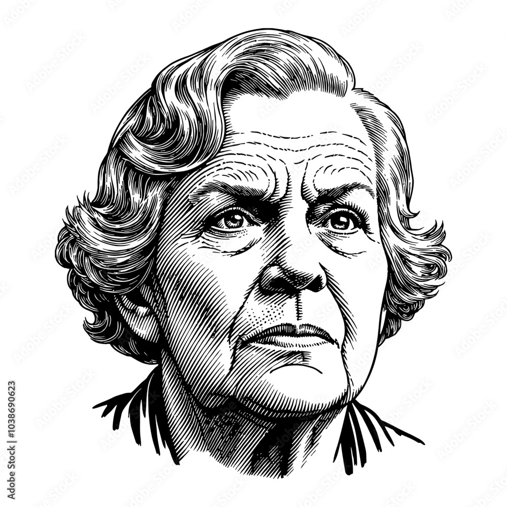 Angry Grandma Expression Captured in Black and White Outline Line Art Drawing Detailed Portrait Angry Grandma Expression Captured in Black and White Outline Line Art Drawing Detailed Portrait